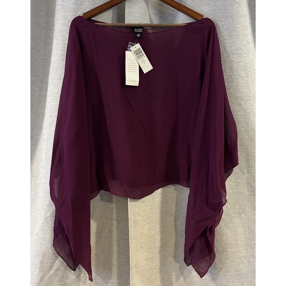 Eileen Fisher Sheer Silk Georgette Poncho Shrug Purple 46GT-A156 One Size NWT